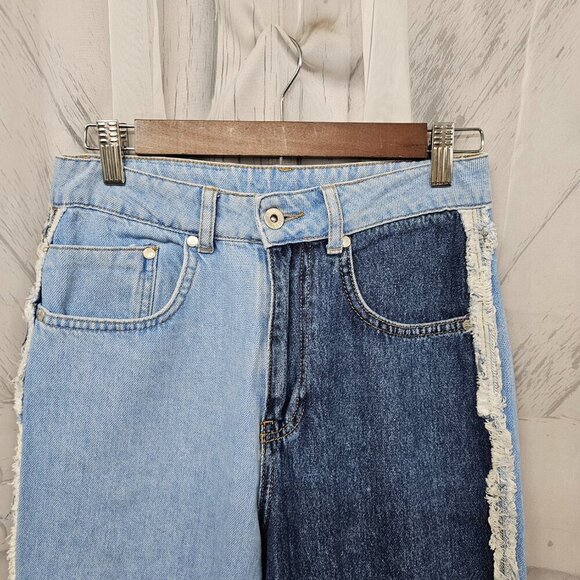 Ragged Priest Blue Denim Raw Seam Patchwork Jeans Size 28 - Picture 2 of 16
